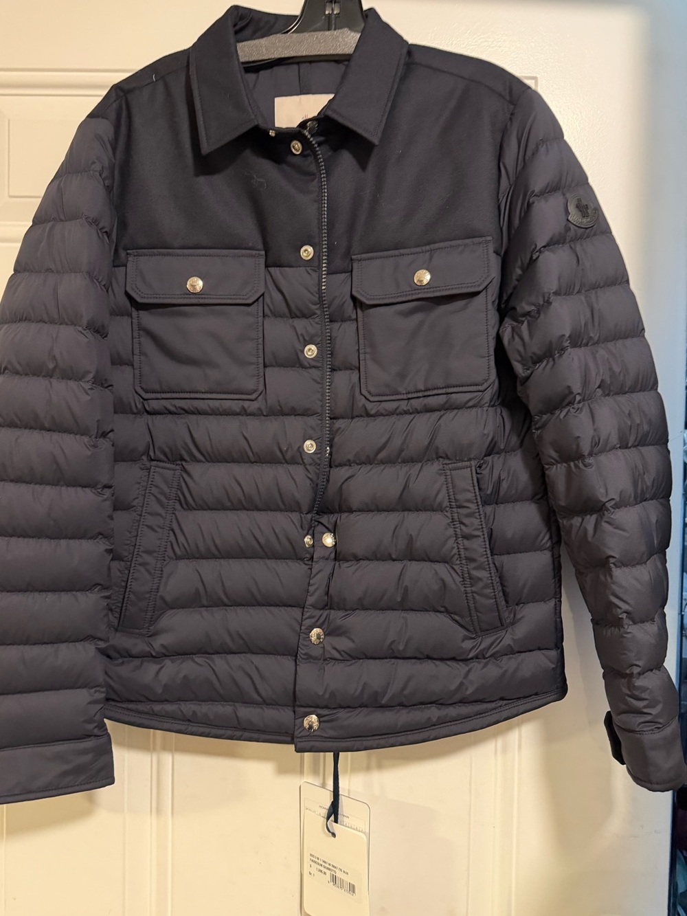 Moncler Men's Navy Quilted Puffer Jacket with Chest Pockets
